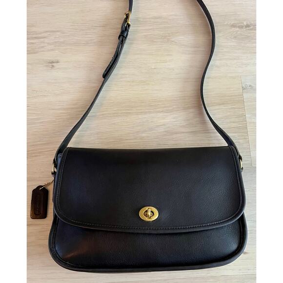 Vintage Coach Court Bag Black Leather Turnlock Crossbody USA Made Style 0069 - Picture 2 of 13